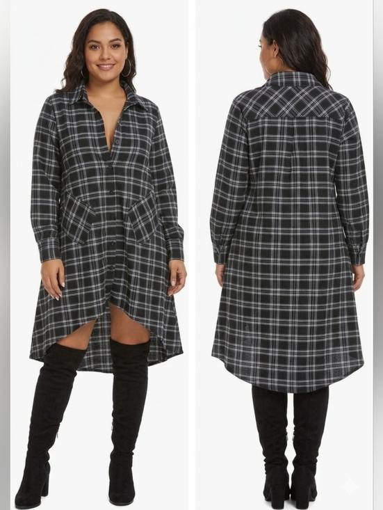 Dresses & Skirts - Black and Gray Plaid Shirt Dress